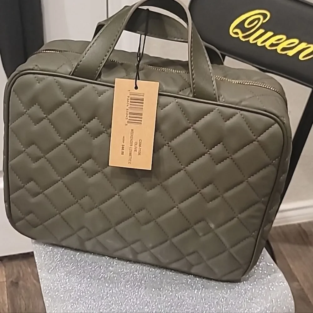 Steve Madden Logo Quilted‎ Weekender Cosmetic Case- Olive